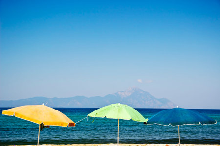 Colorful beach umbrellasの写真素材