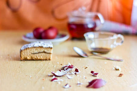 Easter breakfast: Easter cakes and colored eggsの写真素材