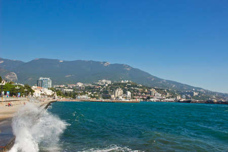 Panorama of Yalta with a general view on the central promenade and sea portのeditorial素材