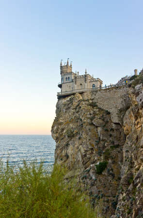 Famous Crimean landmark - castle Swallow nest or Lastochkino Gnezdo, beautiful sunset timeのeditorial素材