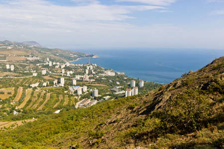Small town on the Black Sea coast against the blue skyの写真素材