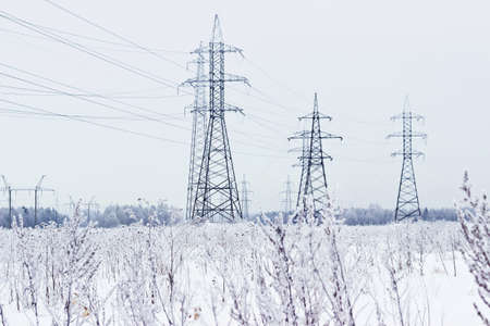 Electricity tower in winterの写真素材