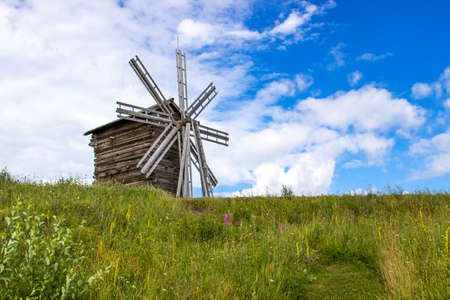 Traditional wooden windmill on Kizhi Island. Karelia, Russiaの写真素材