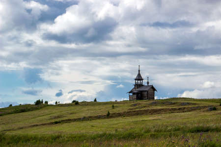 Wooden chapel on hill, Kizhi islandの写真素材
