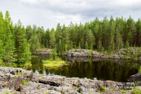 Landscape on ancient Girvas volcano crater in Karelia, Russiaの写真素材