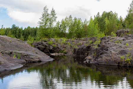 Landscape on ancient Girvas volcano crater in Karelia, Russiaの写真素材