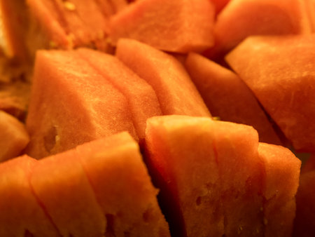 Sliced Watermelon for sale on Displayの写真素材