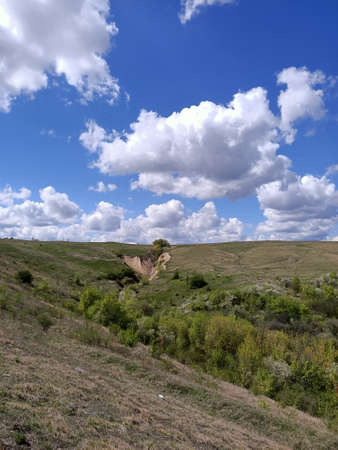 Landscape with a cave in the steppe. Crimea, Ukraineの写真素材