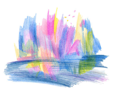 abstract background drawn by a color pencil, the image of group of bright treesの写真素材