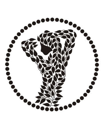 The woman from the leaves in the center of the circle mandala. Symbolic drawing black and white.のイラスト素材