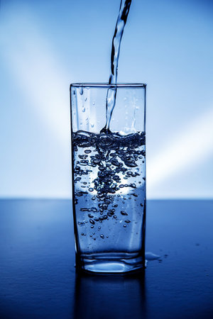 transparent glass in which water is poured with ice