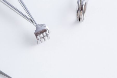 surgical instruments on white isolated background. top viewの写真素材