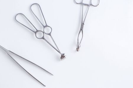 surgical instruments on white isolated background. top viewの写真素材