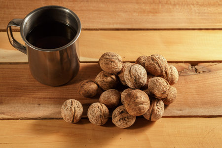 natural fresh walnuts on a beautiful wooden background