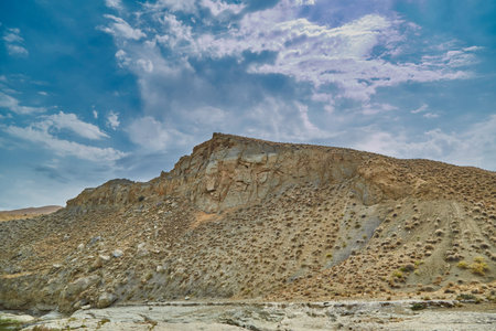 sandy surface in the mountains of Asia without rain sandy surface and dried plants.