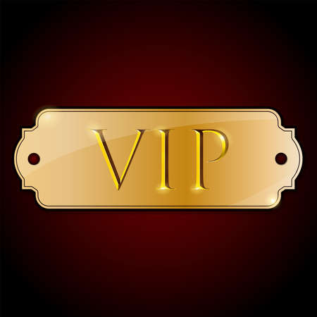 gold plaque with the inscription VIP on a burgundy background. vector illustration.のイラスト素材