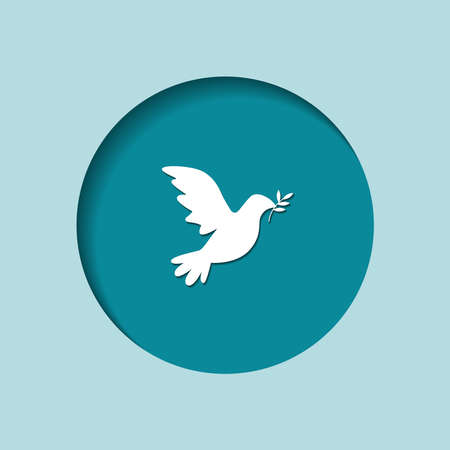 vector illustration of a postcard in a paper-cut style. a symbol of peace. a flying pigeon against the sky in a carved circleのイラスト素材