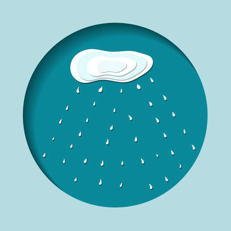 vector illustration of a postcard in paper cut-out style. a symbol of peace. a cloud with raindrops on the background of the sky in a carved circleのイラスト素材