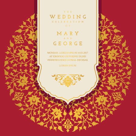 Vintage wedding invitation card template with floral backgroundのイラスト素材
