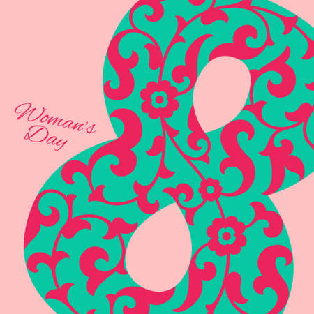 Happy Womens Day Floral Greeting Card Design. International Female Holiday Illustration with Floral 8 digit.のイラスト素材
