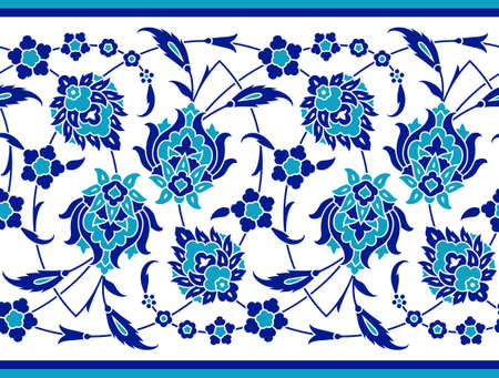 Floral border for your design. Traditional Turkish  Ottoman seamless ornament. Iznik. Vector backgroundのイラスト素材