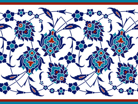 Floral border for your design. Traditional Turkish  Ottoman seamless ornament. Iznik. Vector...