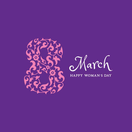 Happy Womens Day Floral Greeting Card Design. International Female Holiday Illustration with Floral 8 digit.のイラスト素材