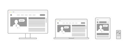 Responsive adaptive web design. Website open on different devices. Computer PC monitor, laptop,...