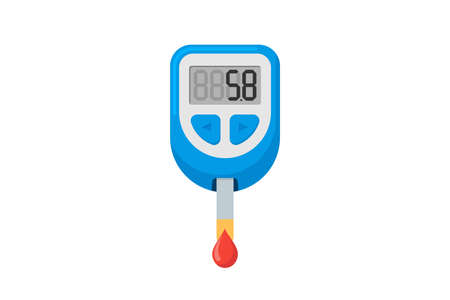 Blood glucose meter measuring sugar test control device. Electronic glucometer for patients with diabetes. Medical vector flat illusrtationのイラスト素材