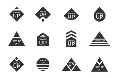 Swipe up story button icon set. Application and social network scroll arrow pictogram for fashion blogger stories or web design ui ux interface. Vector flat modern black style blog story illustrationのイラスト素材