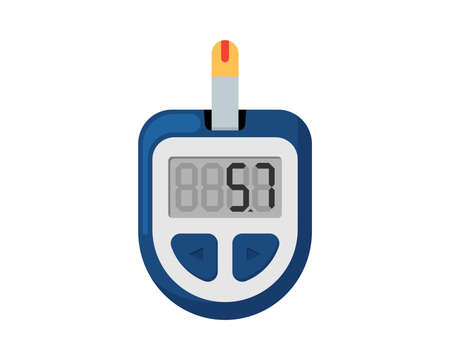 Blood glucose meter measuring sugar test control device. Electronic monitor glucometer for diabetic patients. Medical measure tool vector flat illusrtationのイラスト素材