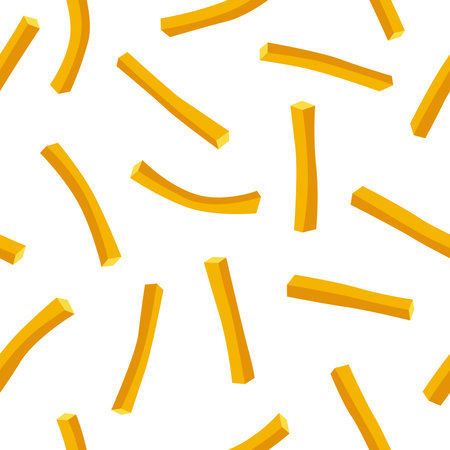 French fries fast food seamless pattern on white background. Vector flat illustrationのイラスト素材