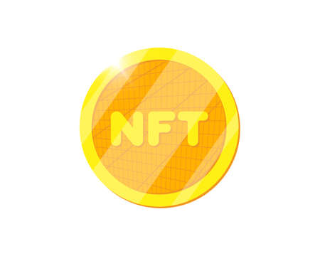 NFT non fungible gold token. Online money for buy exclusive art. Pay for unique collectibles in games. Blockchain technology crypto coin icon. Vector illustrationのイラスト素材