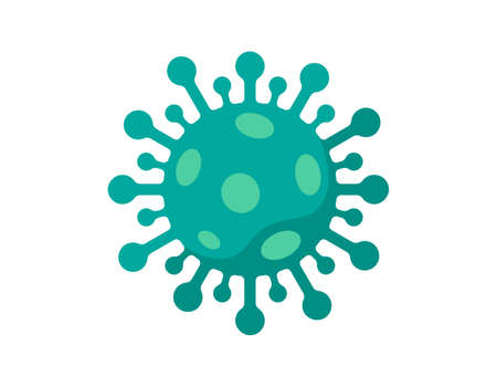 Coronavirus bacteria cell green icon. 2019-nCoV novel corona virus outbreak colored sign. Respiratory infection risk disease and covid-19 flu epidemic emblem. Vector isolated illustrationのイラスト素材