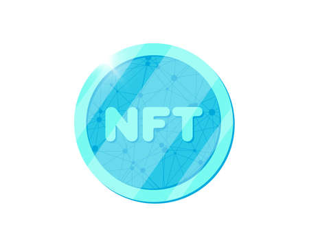 NFT non fungible light blue token. Online money for buy exclusive art. Pay for unique collectibles in games. Blockchain technology crypto coin icon. Vector isolated eps illustrationのイラスト素材