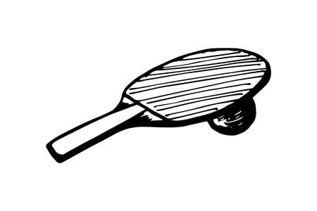 Table tennis racket and ball hand drawn outline sketch. Table tennis equipment. Table tennis  game paddle icon concept. Vector black ink doodle isolated illustration on white backgroundのイラスト素材