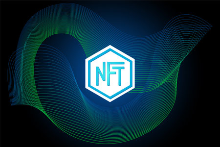 NFT non fungible token on abstract linear background. Online money for buy exclusive art poster. Pay...