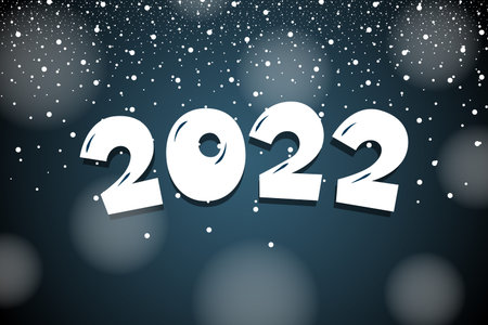 2022 cartoon hand drawn comic text lettering number with snow. Happy New Year and Merry Christmas...