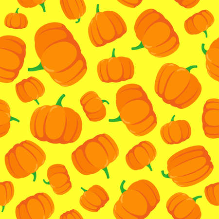 Seamless pattern with hand drawn pumpkins on yellow background.のイラスト素材