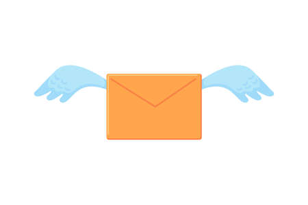 Yellow envelope with wings. Letter flies. Love message or notification vector isolated iconのイラスト素材
