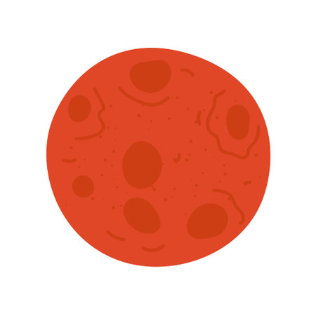 Red moon with lunar craters on surface drawing colored icon. Vector isolated symbolのイラスト素材