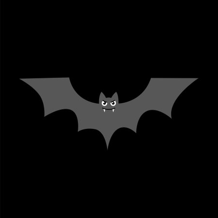 Bat silhouette with vampire fangs icon on black background. Vector symbol for halloween holidayのイラスト素材