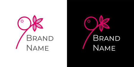 OK O K monogram of growing twig with leaves and fruit. Modern wedding, fashion, jewelry, heraldic, boutique, floral and natural cosmetic. Design template for beauty company identityのイラスト素材