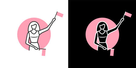 Young woman traffic controller holding flags for your business. design template for company brand identity. Vector eps isolatedのイラスト素材