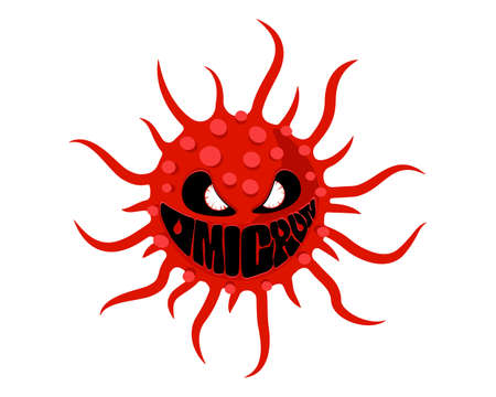 Coronavirus mutation to new strain omicron. Mutated corona virus variant of COVID. Respiratory infection disease epidemic medical vector isolated icon on white backgroundのイラスト素材