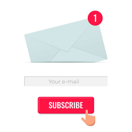 Newsletter subscription design template for site form of email subscribe. Envelope with letter and e-mail address input for register. Vector eps illustrationのイラスト素材