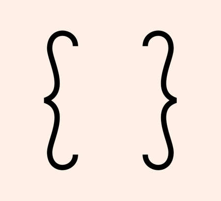 Curly braces punctuation mark black icon. Vintage brackets symbol for typing or typography. Ornament art vector eps isolated design element concept for messages and quotesのイラスト素材