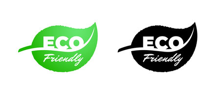 Eco friendly green and black leaf icon set. Certified quality healthy natural product sign. Bio fresh warranty label badge concept. Vector ecology plant symbol isolated eps illustrationのイラスト素材