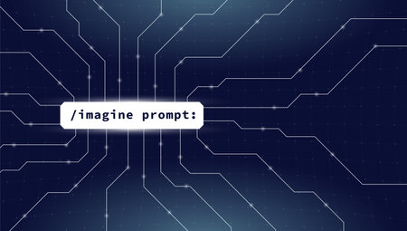 Code inscription imagine prompt. Imaginative digital illustration of artificial general intelligence technology powered by OpenAI. Vector eps banner designのイラスト素材
