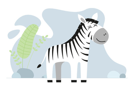 Cute cartoon zebra. Drawing african baby wild smiling character. Kind smiling jungle safari animal. Vector eps creative graphic hand drawn printのイラスト素材